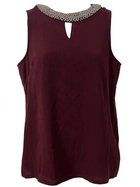 Darling London NWT Irene Top UK 10 US 6 Damson Burgundy Beaded Collar Keyhole Bl